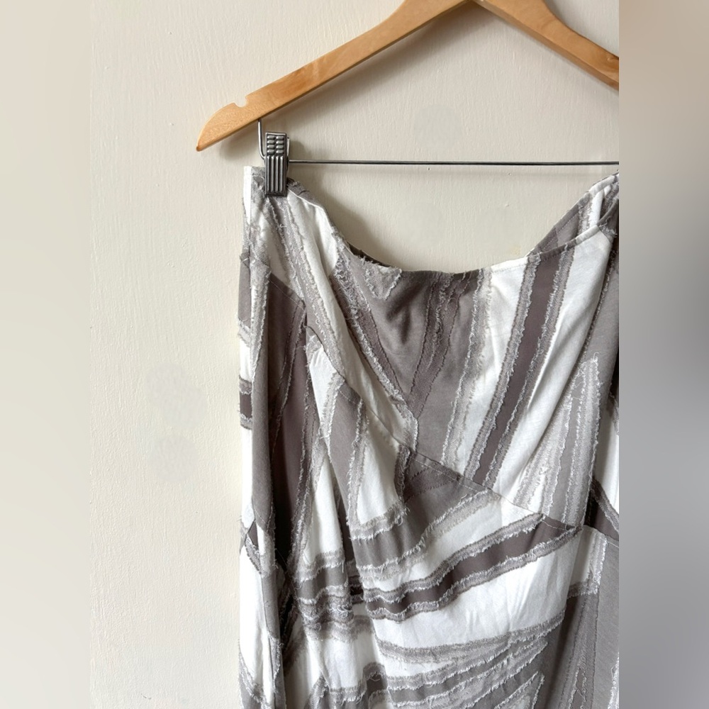 Soft Geometric Raw Hem Neutral Tone Whimsical A-Line Stretch Unique‎ Maxi Skirt - Picture 2 of 9